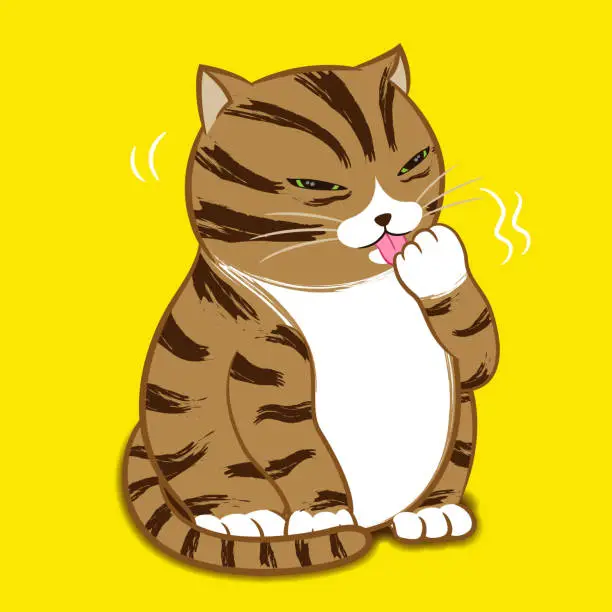 Vector illustration of Cartoon Character - Grooming Cat