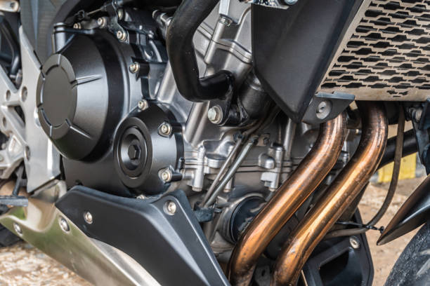 istock Close up of modern motorcycle engine detail and structure. Select focus 1168852007