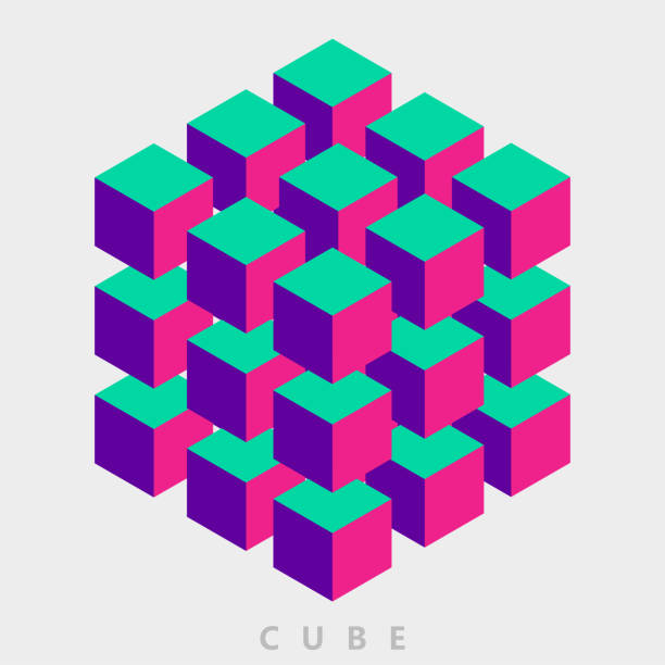 ilustraciones, imágenes clip art, dibujos animados e iconos de stock de grupo de colores de patrón de cubo - patrones de cubo de rubiks