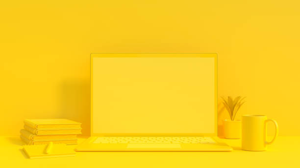 Yellow laptop mock-up for your text