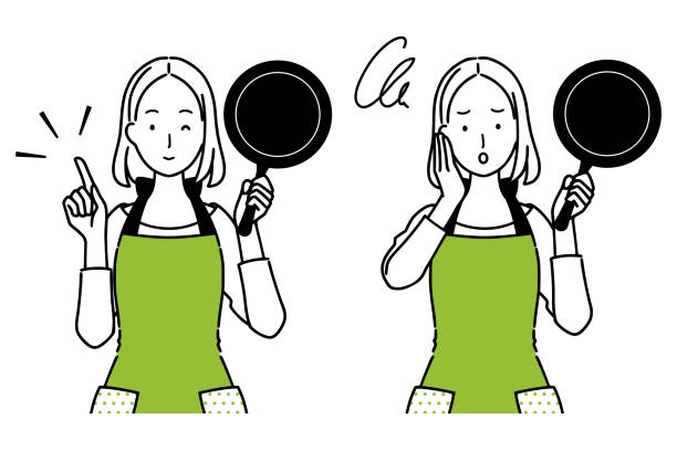 illustrations, cliparts, dessins animés et icônes de ensemble d'illustration de femme avec des ustensiles de cuisine. - cooking fail