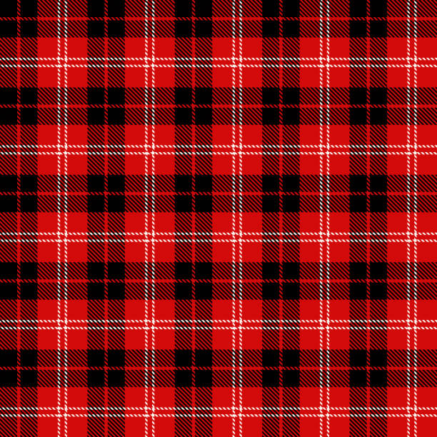 черный, красный и белый тартан плед бесшовные шаблон фона. - tartan plaid textured pattern stock illustrations