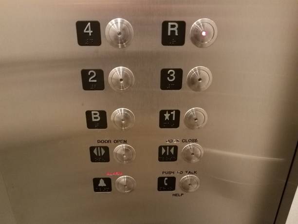 istock metal buttons with lights and braille in elevator 1168872573