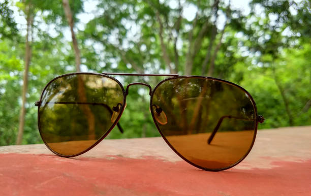 istock Sunglass on flore with green nature background 1168875304