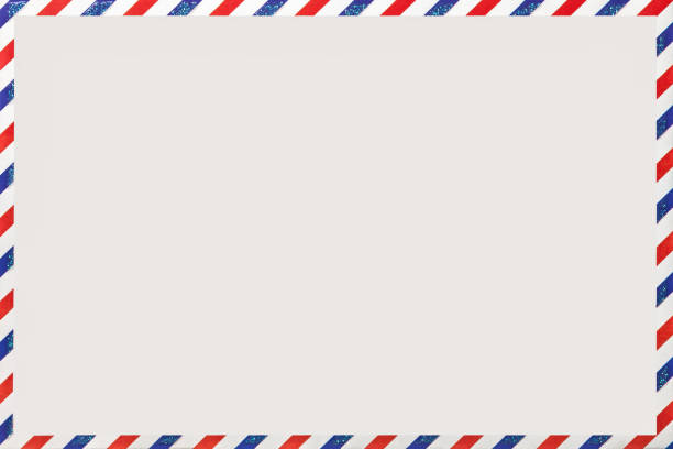 Old post striped envelope, background with copy space. Mail letter with stripped vintage pattern. Old post striped envelope, background with copy space. White mail letter with stripped vintage pattern. Empty blank. postcard stock pictures, royalty-free photos & images