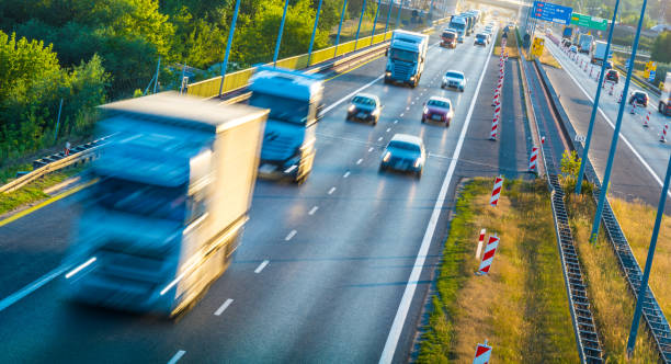 istock Trucks on four lane controlled-access highway in Poland 1168877566
