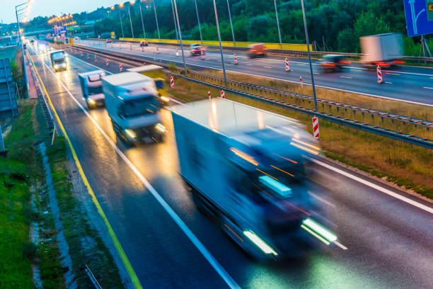 istock Trucks on four lane controlled-access highway in Poland 1168877571