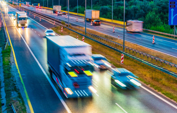 istock Trucks on four lane controlled-access highway in Poland 1168877573