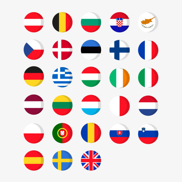 ilustrações, clipart, desenhos animados e ícones de o jogo da europa contries a bandeira no fundo do whtite. ilustração do vetor no projeto liso. eps 10. - euro