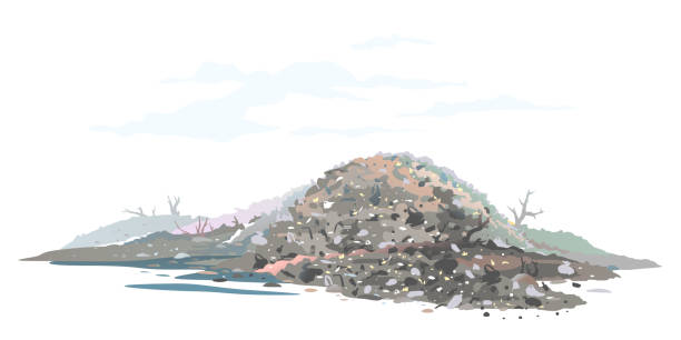 illustrazioni stock, clip art, cartoni animati e icone di tendenza di paesaggio concettuale di discarica del garage isolato - interramento di rifiuti