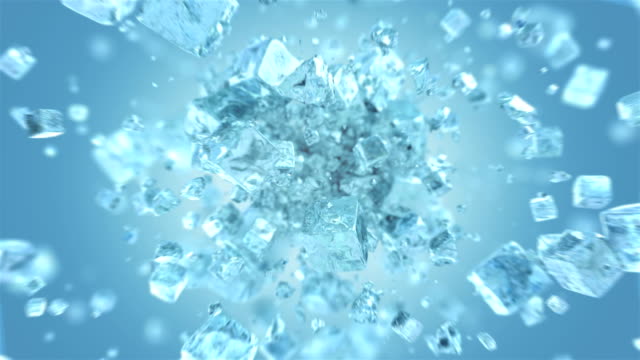 Exploding frosted ice cube in 4K