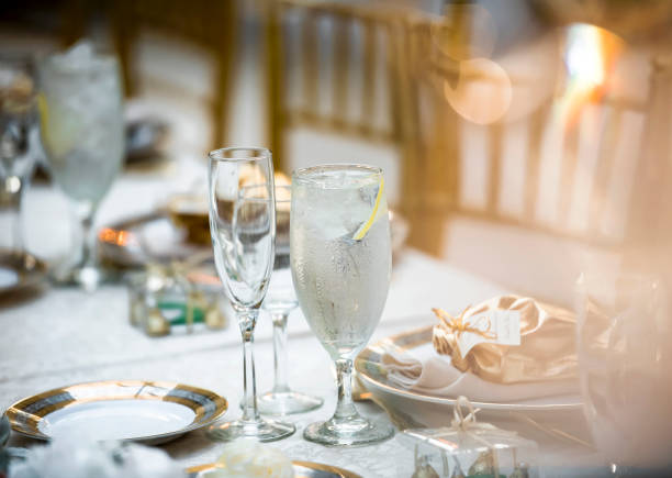 Table setting for wedding and water with lemon  (Click for more)