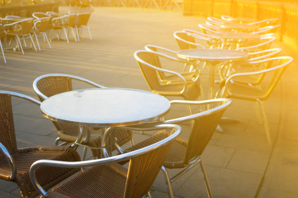 istock Street cafe with brown tables 1168885164