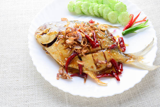 Deep Fried White Pomfret With Black Pepper Garlic, quick and easy dish.\