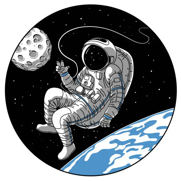 Vector illustration of Astronaut or cosmonaut in open space vector sketch illustration