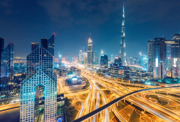istock Aerial view on downtown Dubai, UAE, at night 1168893891