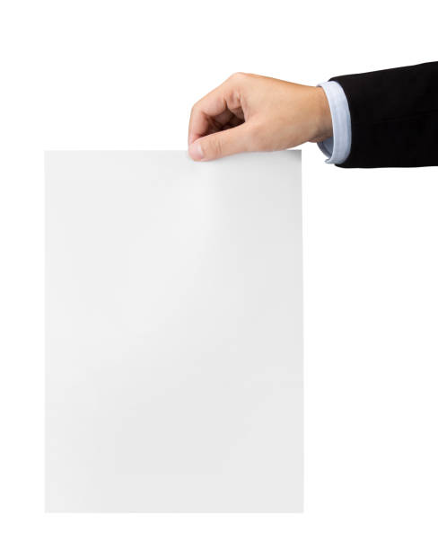 istock Hand with blank sheet of paper isolated on white with clipping path 1168895868