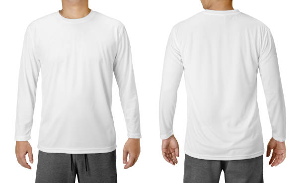 white long sleeved shirt design template isolé sur le blanc - torso male white men photos et images de collection