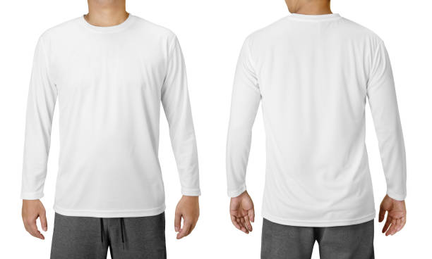 white long sleeved shirt design template isolated on white - long sleeved imagens e fotografias de stock