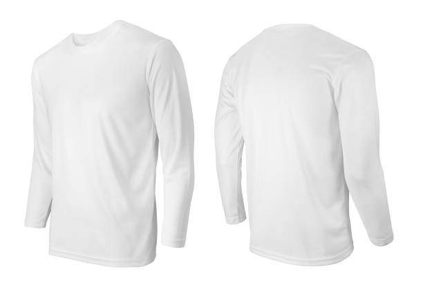 Long sleeve white t-shirt front and back side view isolated on white stock photo