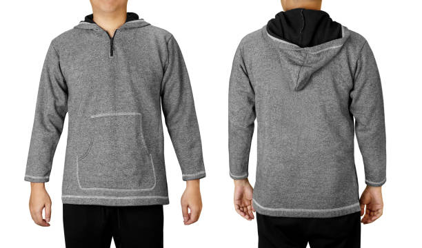 istock Gray hoodie on a young man isolated on white background. Front and back view. 1168895964