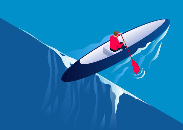 illustrazioni stock, clip art, cartoni animati e icone di tendenza di uomo d'affari contro l'acqua, sfida d'affari - men sitting canoe canoeing