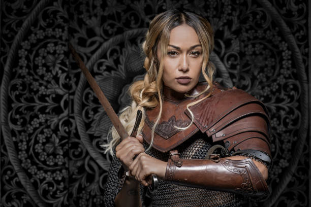 istock Beautiful black Sword wielding viking warrior female 1168896918