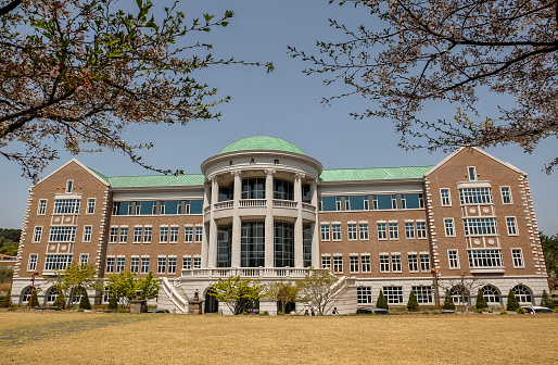 Daegu, South Korea - 6 April, 2019: Classic building at Keimyung University in Daegu, South Korea. Keimyung University was founded in 1954 by an American missionary.