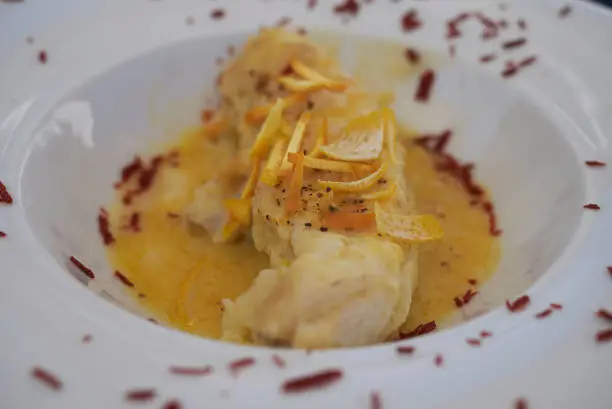 Monkfish with orange zest and citrus juice