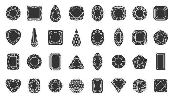 diamant edelstein stein silhouette symbol vektor set - gem jewelry symbol shape stock-grafiken, -clipart, -cartoons und -symbole