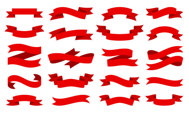 illustrazioni stock, clip art, cartoni animati e icone di tendenza di barra multifunzione rossa banner testo nastro piatto icona vettore set - ribbon