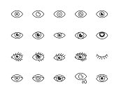 istock Eye flat line icons set. Tired eyes, vision, eyesight, makeup simple vector illustrations. Outline signs for visibility concept, optometrist clinic. Pixel perfect 64x64. Editable Strokes 1168903843