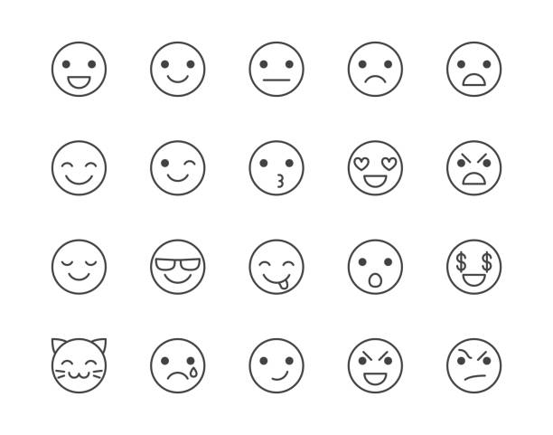 illustrations, cliparts, dessins animés et icônes de icônes de ligne plate d'émotions ensemble. visage heureux, triste, colère, sourire, illustrations de vecteur d'émoticône d'expression faciale. décrivez les signes pour la rétroaction d'expérience client. pixel parfait 64x64. coups modifiables - client satisfait humour