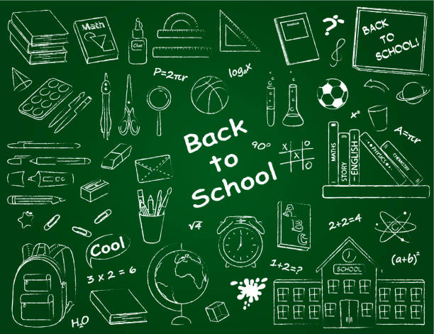 istock Vector set of monochrome school supplies and stationery. 1168904052