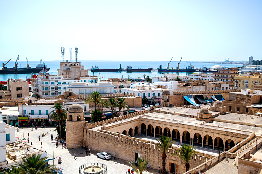 View of the Great Mosque of Medina Sousse from the tower of the Ribat. Tunisia. North Africa.