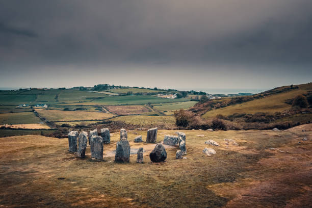 One of a group of megalithic tombs at Carrowmore ancient ritual landscape on the Coolera Peninsula west of Sligo, Ireland built in the 4th millennium BC during the Neolithic period (New Stone Age)