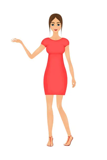 Vector illustration of illustration of cute cartoon business woman in a red dress