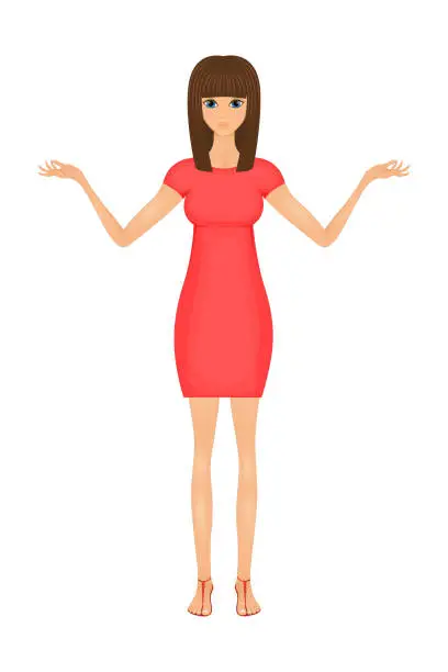 Vector illustration of illustration of cute cartoon business woman in a red dress