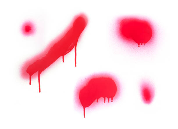 白に隔離された赤色スプレー塗料または落書きデザイン要素 - red mud ストックフォトと画像