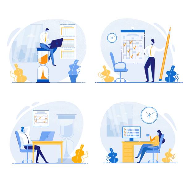 illustrazioni stock, clip art, cartoni animati e icone di tendenza di office worker che esevi attività prima di deadline vector. - manager foreman vector characters