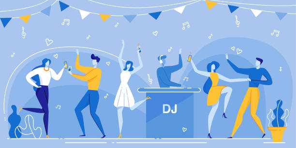 people dance dancefloor dj mixing music nightclub - festival alcohol stock-grafiken, -clipart, -cartoons und -symbole