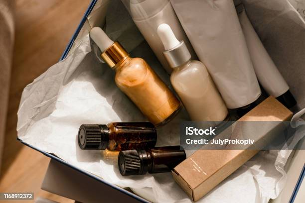 Beauty Box Set Of Natural Cosmetics Stock Photo - Download Image Now - Merchandise, Make-Up, Skin Care