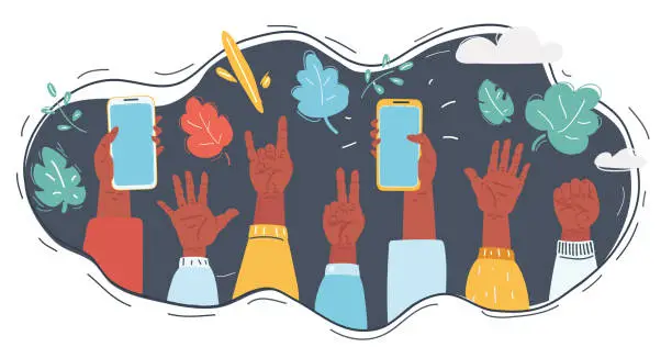 Vector illustration of Hands in the air, music festival