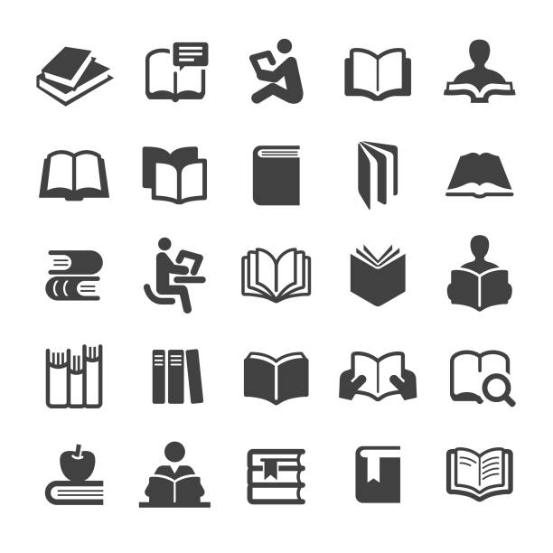 ilustraciones, imágenes clip art, dibujos animados e iconos de stock de conjunto de iconos de libros - smart series - library