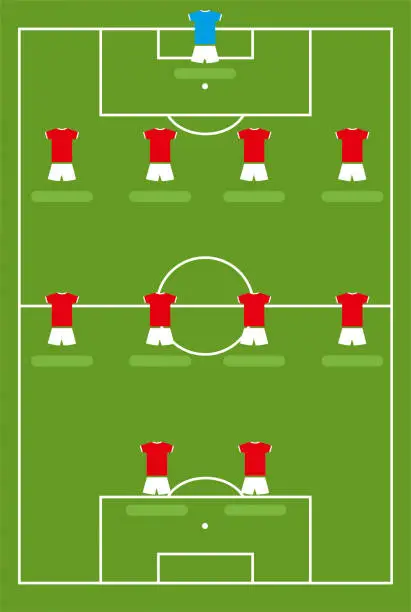 Vector illustration of Soccer field team lineup vector illustration