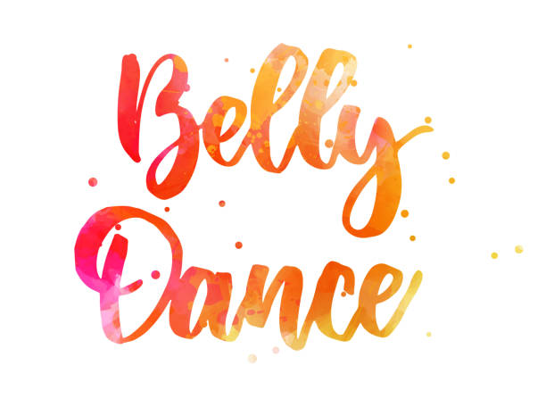 Belly dance lettering calligraphy Belly dance - handwritten modern calligraphy lettering text. Watercolor paint imitation text. Template for dance studio. belly dancing stock illustrations