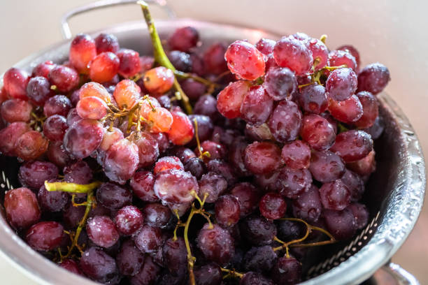 istock Washing organic red grapes in colendar. 1168927128