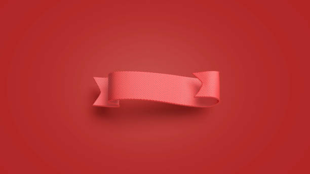 Blank red banderole mock up isolated on gules background, 3d rendering. Empty festive streamer mockup. Clear swirl tape pennant or for sale template.