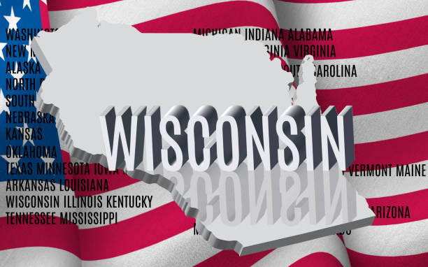 istock Wisconsin inscription on American flag background 1168937418