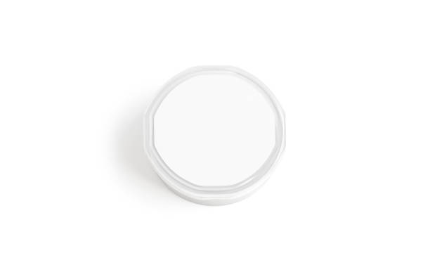 istock Blank white plastic pail with round lid mockup, top view 1168937674